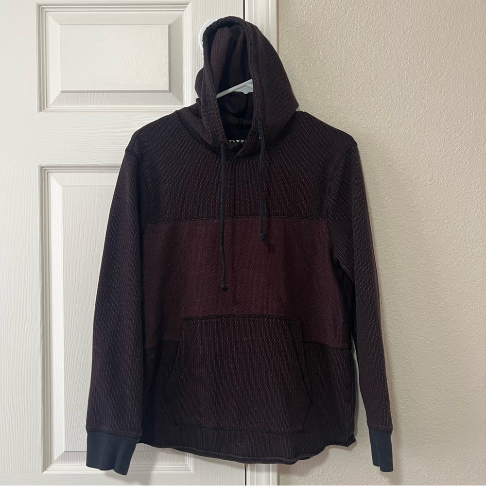BKE Knit Pullover Hoodie Burgundy Black Colorblock Men’s Size Medium